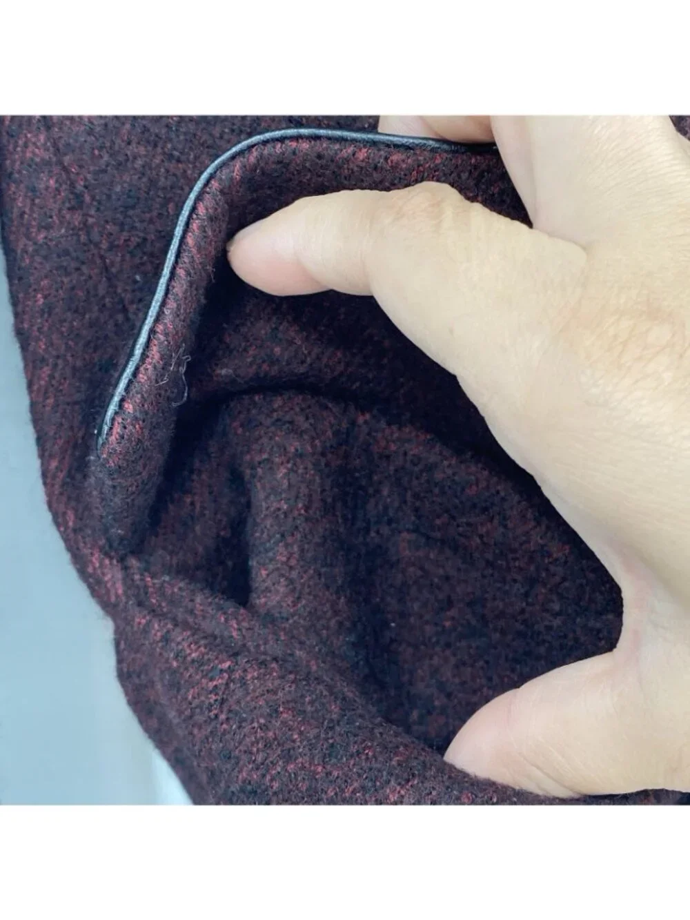 Maje Size 38 Medium Burgundy Wool Blazer W/ Leather Trim Jacket Fitted
